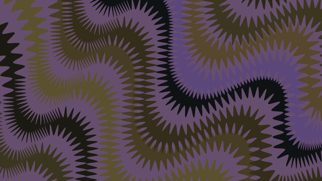 Abstract groovy wavy pattern with jagged spiky lines in dark purple brown and charcoal colors