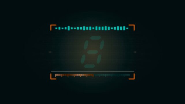 Orange-teal seven-segment display HUD countdown with pop-in digits