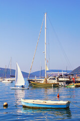 Sailboats and boats on water.  Montenegro, Bay of Kotor, Tivat © Olga Iljinich