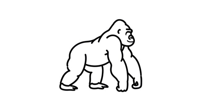Black and White Gorilla Line Drawing.