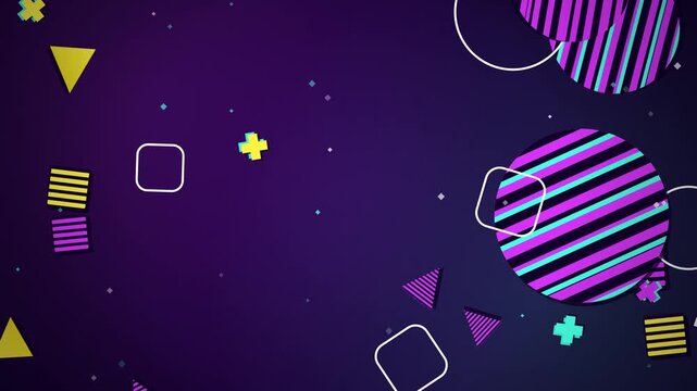 Abstract purple geometric background with retro memphis style shapes
