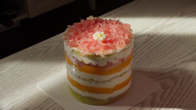 Mango Pomelo Sago Yangzhi Ganlu Cake Spoon Lifting Portion Close-Up Dessert