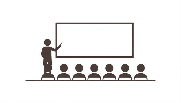 Teacher presenting lesson to students vector clip art/ teacher teaching at class room with white bord with white background learning study and education concept art 
