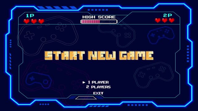 Start new game by selecting a player or exiting the game's main menu. Modern trendy game background with lighting effect. 