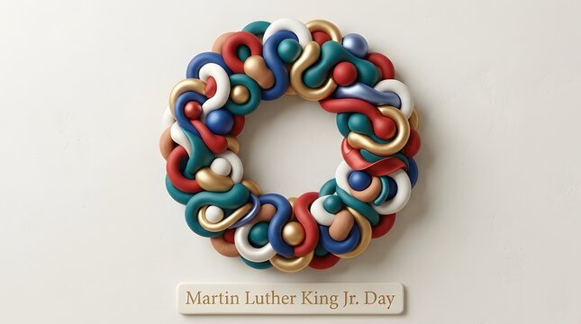 Martin Luther King Jr Day colorful knotted rope wreath with wooden