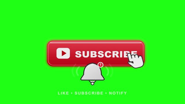 \Red subscribe button with clicking hand cursor and notification bell overlay