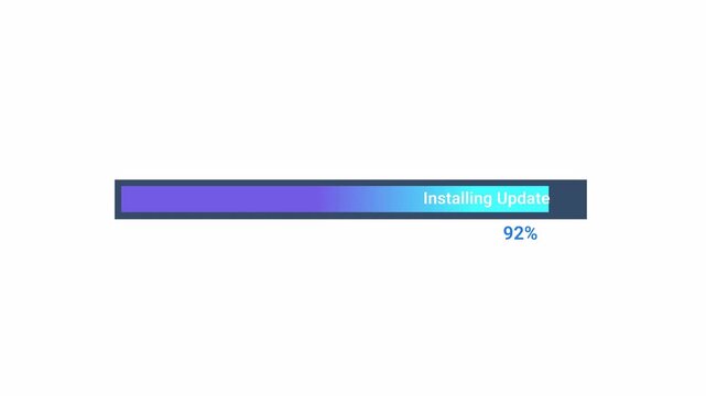 Minimal flat vector animation of a purple and blue gradient progress bar with an installation status label on a transparent background, ideal for software installation, application setup, system updat