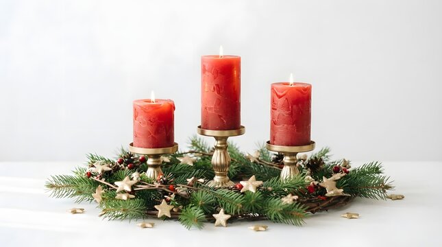 Christmas advent wreath with three red candles