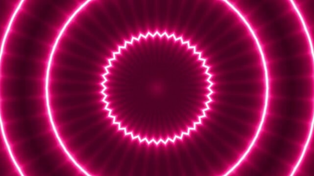 Hypnotic neon light patterns forming a symmetrical mandala shape circular glowing structures