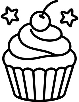 A cherry topped cupcake with star accents is depicted as a black silhouette