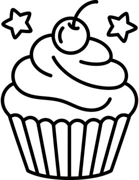 A cupcake with a cherry on top is shown as a black silhouette