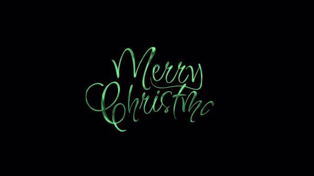 Merry christmas handwritten in green metallic cursive holiday typography stands out against a black background. creating an elegant festive contrast ideal for cards, invitations, seasonal promotions, 