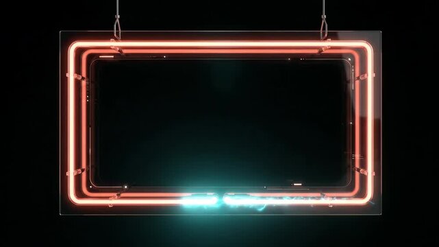 HUD, neon, interface glowing frame hanging in dark space, modern tech display glowing with bright light and digital cyber elements floating around virtual panel for sci fi design.
