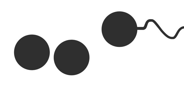 Two balls circle each other or spin around each other, hitting a third one on a string.