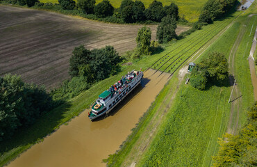 Elbląg Canal, a small ship on the Kąty inclined plane. © Leszek