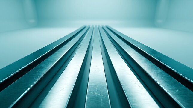 Modern teal metallic slats receding abstract background for