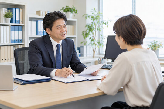 男女で書類を確認する
