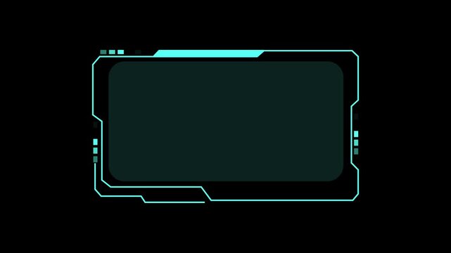 Cyan HUD frame animation shines on dark backdrops. Advanced cyan HUD frame animation shows tech graphics. Modern cyan HUD frame animation enhances creative video clips.