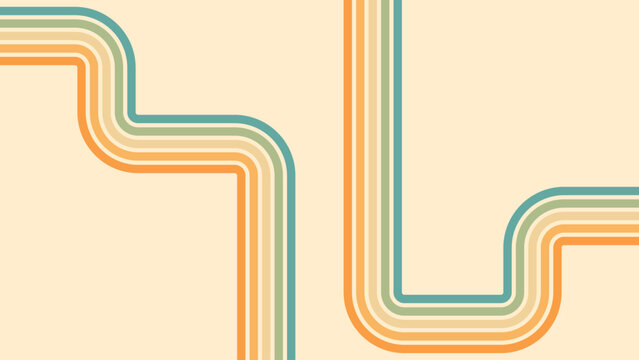 Abstract background of rainbow groovy Wavy Line design in 1970s Hippie Retro style. Vector pattern ready to use for cloth, textile, wrap and other.