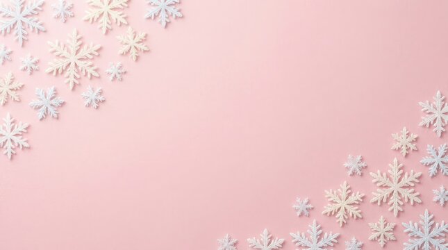 Delicate snowflakes on soft peach background