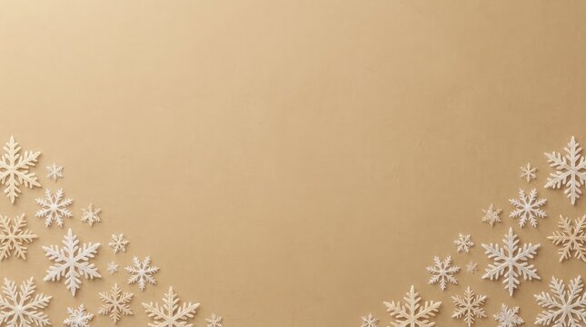 Snowflakes on beige textured background