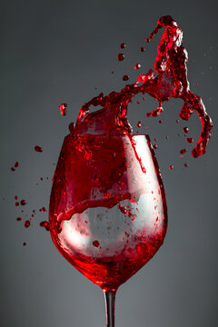An image of red wine being splashed into a glass.