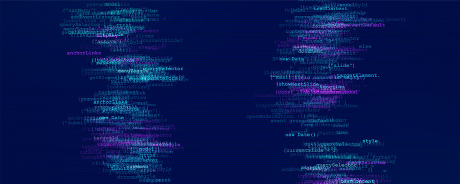 Programming computer code. Abstract visualization of coding. Digital background constructed with different symbols of code. Vector illustration.