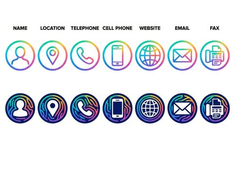 A collection of colorful vector icons depicting communication methods and contact details.
