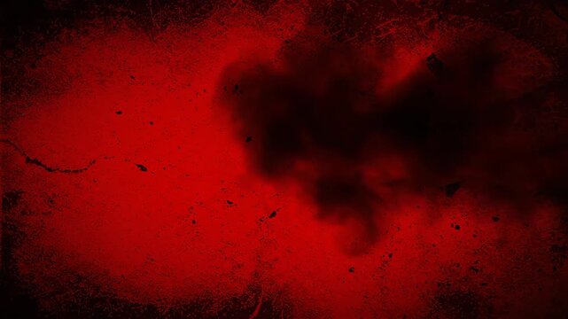A striking abstract image showcasing a deep red textured background and a dark, nebulous shape