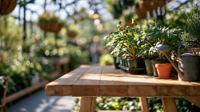 Plain potting bench with clear central work surface