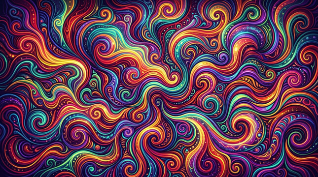 Colorful psychedelic abstract swirling pattern with intricate waves