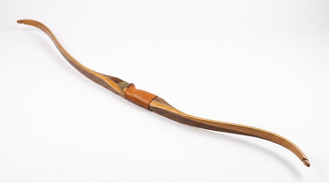 Traditional wooden recurve bow, handcrafted archery bow for target shooting, classical archery equipment for hunting sports isolated PNG with Transparent Background