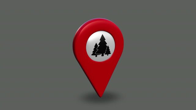 Animated Red Location Pin with Forest Map Icon