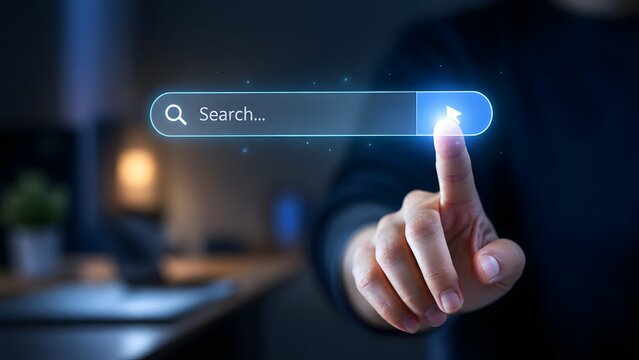 Hand Interacting with Digital Search Bar