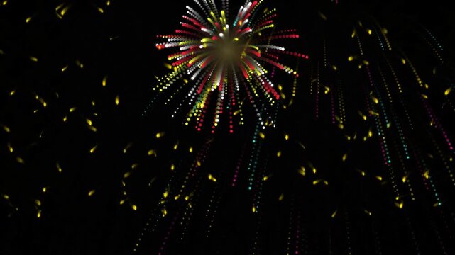 Vibrant fireworks exploding in night sky with glittering sparks and trails celebrating a festive occasion