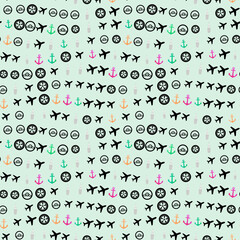 Seamless pattern of travel and vehicle icons © dearr
