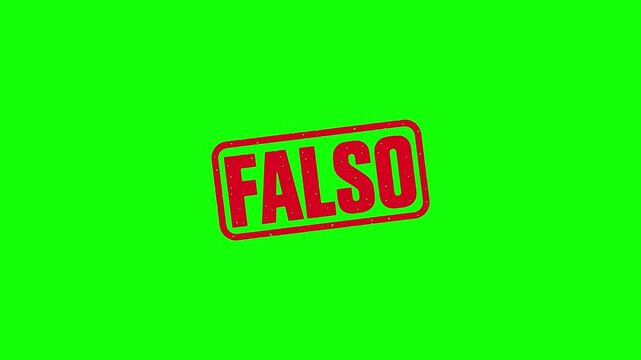 Sello rojo FALSO estampado con sello de madera sobre pantalla verde