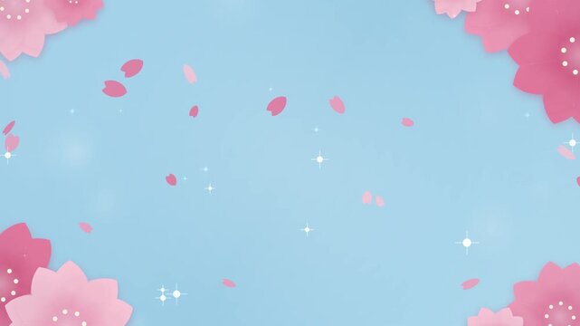Soft Pink Cherry Blossom Petals Floating on a Peaceful Light Blue Motion Background
