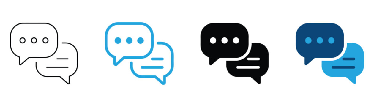 Speech bubble icon set with simple pictograms for messaging, communication, conversations, chat apps, and social media.