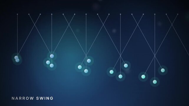 Twelve pendulums swing in and out of phase, seamless loop