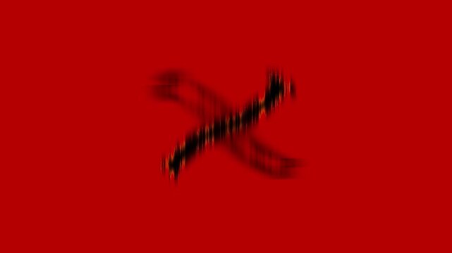 Animated black cross mark icon, wrong choice symbol motion graphics, error alert indicator overlay, negative decision mark visual element, 4k red screen background