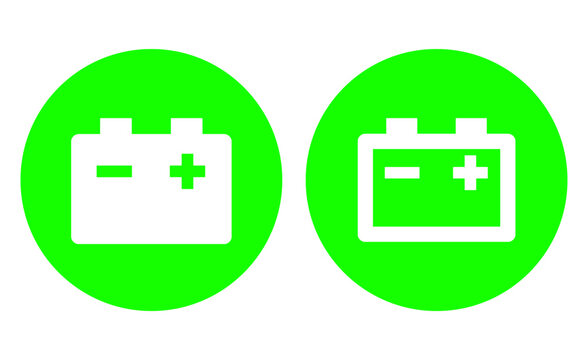 Car Battery Accumulator Round Green Vector Icon Set