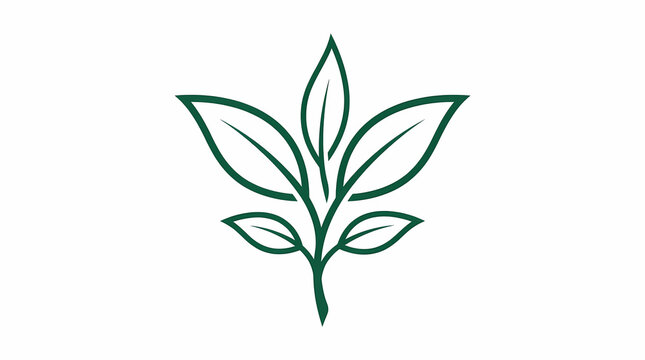 Green Botanical Branch. Minimalist Leafy Plant With Elegant Line Art Stems. Nature and Eco Friendly Concept. Clean Outline Vector Illustration