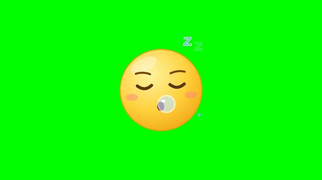 Six sleeping face emojis snoring on a green screen background