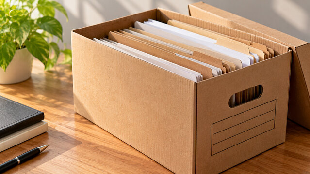 Cardboard Archive Box with Office Folders &ndash; Document Storage
