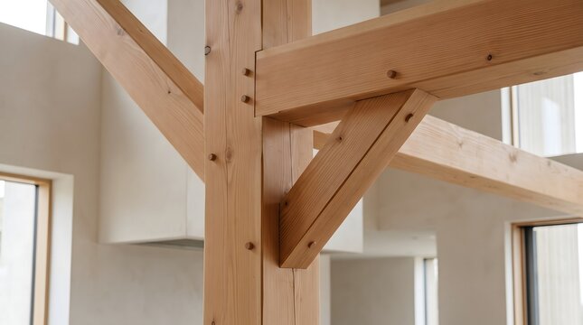 Modern timber frame joinery in a minimalist interior design