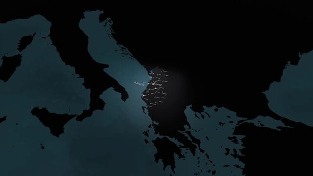 Albania 3D Digital Map Animation - Reveal of Roads, Cities & Boundaries, 4K Orbiting View Reveal