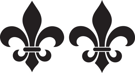 Two identical fleur de lis symbols, black heraldic lily icons, classic decorative isolated on a white background, for branding © Abu Saed