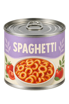 Generic Spaghetti In Tomato Sauce in Purple metal food can on Dark Background