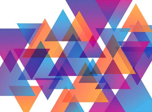 Geometric Harmony: A vibrant and dynamic composition of overlapping triangles in a gradient of purple, blue, and orange, creating a visually engaging abstract pattern.